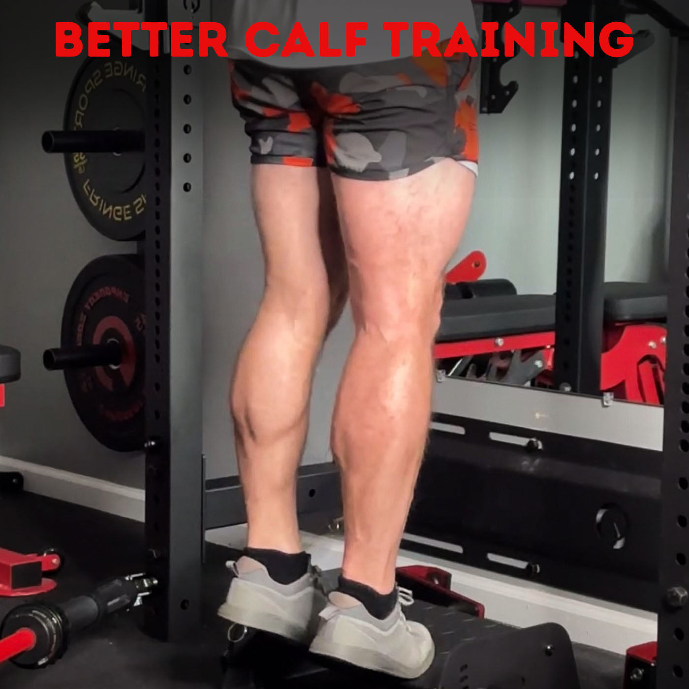 Man performing standing calf raises with the Flex Wedge  Adjustable Calf Raise Block for full range of motion