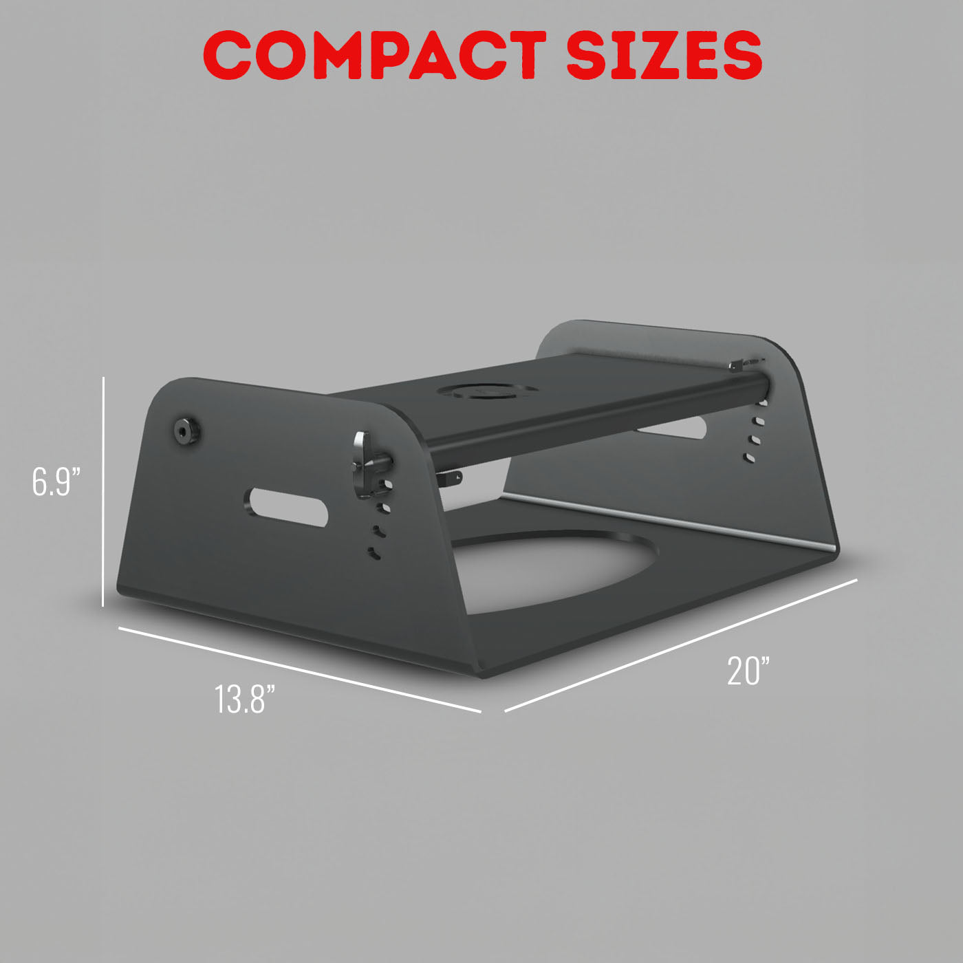 Image showing the Flex Wedge Adjustable Calf Raise Block dimensions of 6.9 inches high, 20 inches wide and 13.8 inches deep