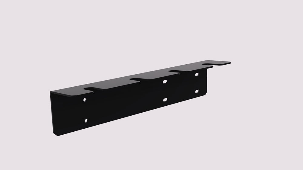 The wall mounted Single Row Dumbbell Holder is space-saving and designed to help you save floor space. This image presents the Single Row Dumbbell Holder as a 3D render.